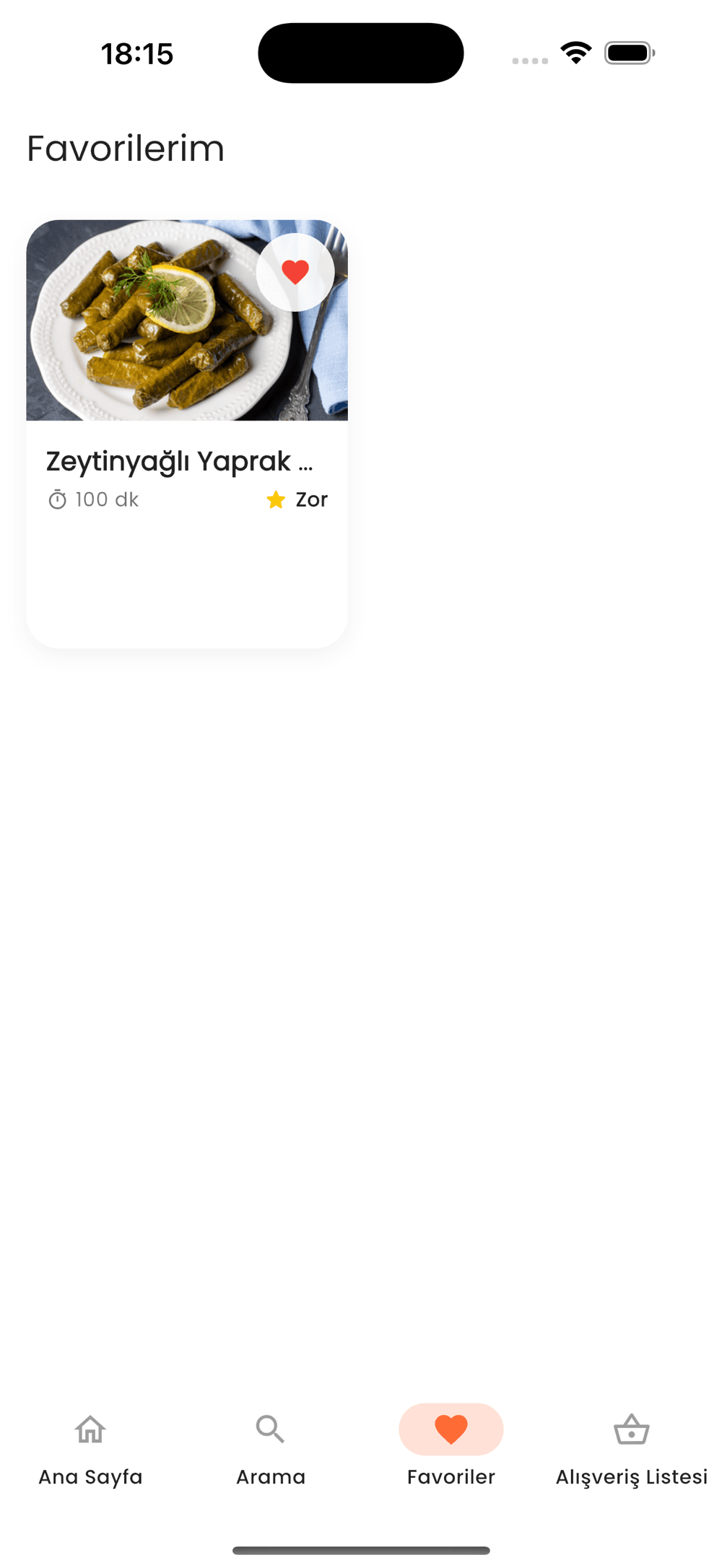 Lezzetio favoriler ekranı: kaydedilen tarifler